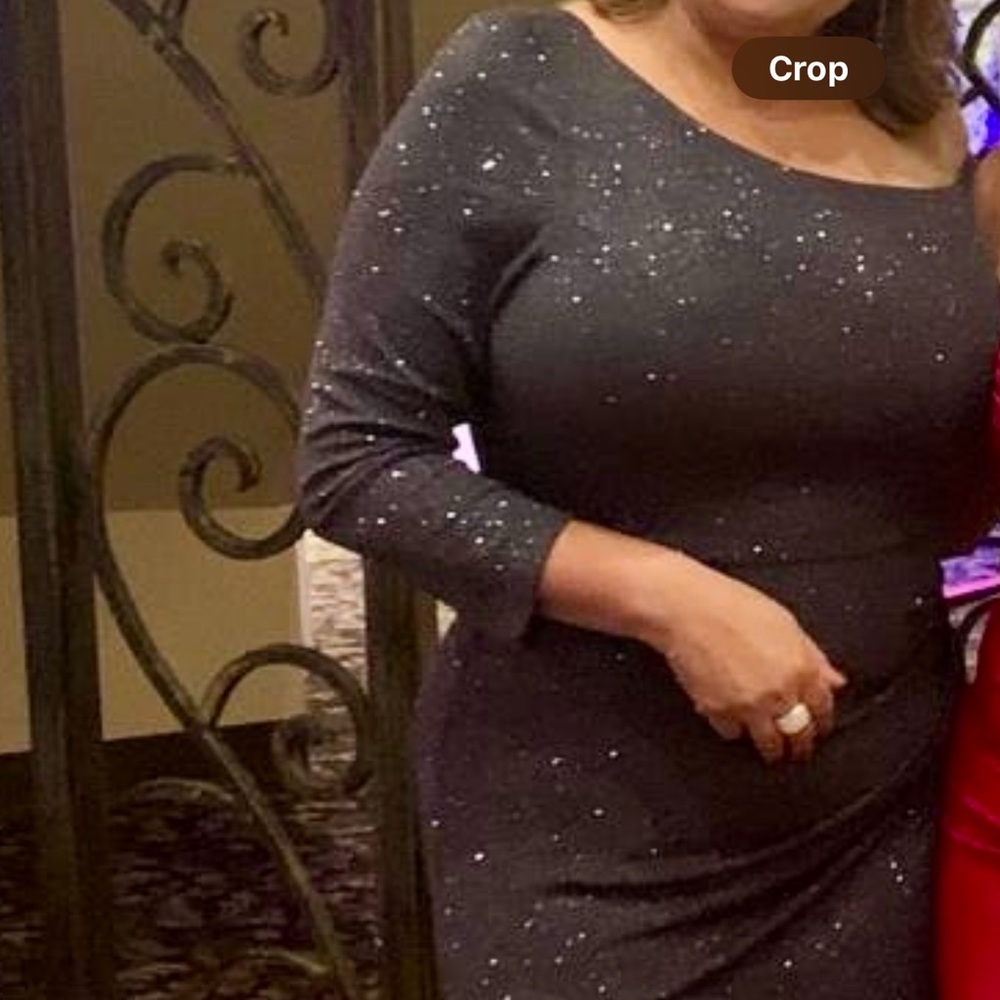 OC by Oleg Cassini Sparkling Gray Long Sleeve Dress
